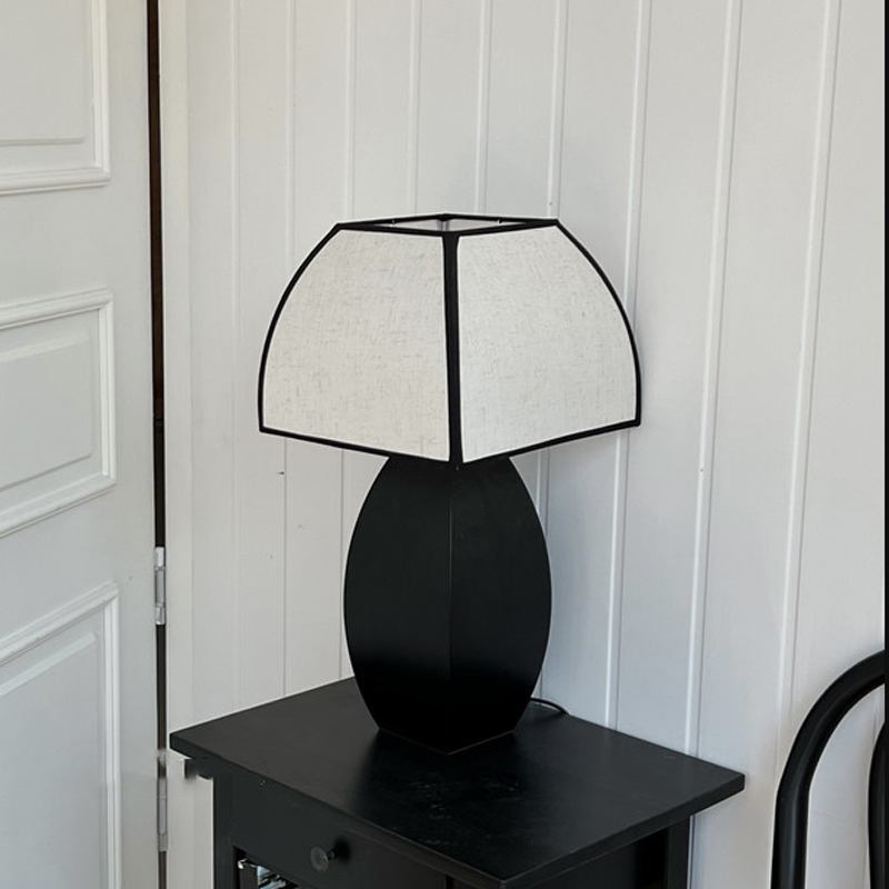 Minimalist Black Metal & Linen Table Lamp: Industrial Elegance for Modern Spaces