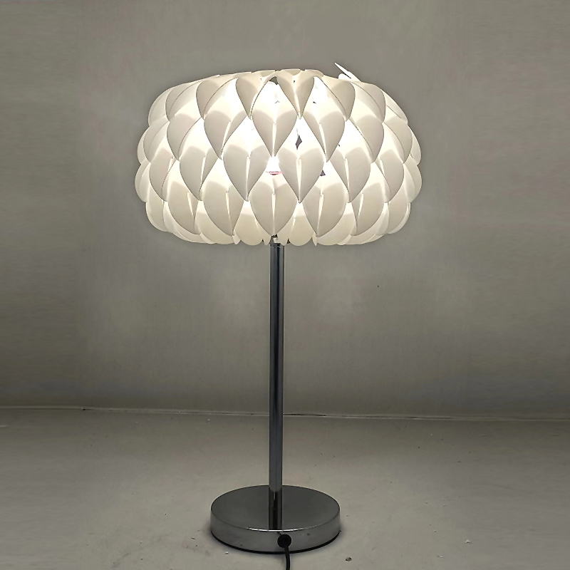 Modern Chrome Metal Table Lamp with White PVC Shade