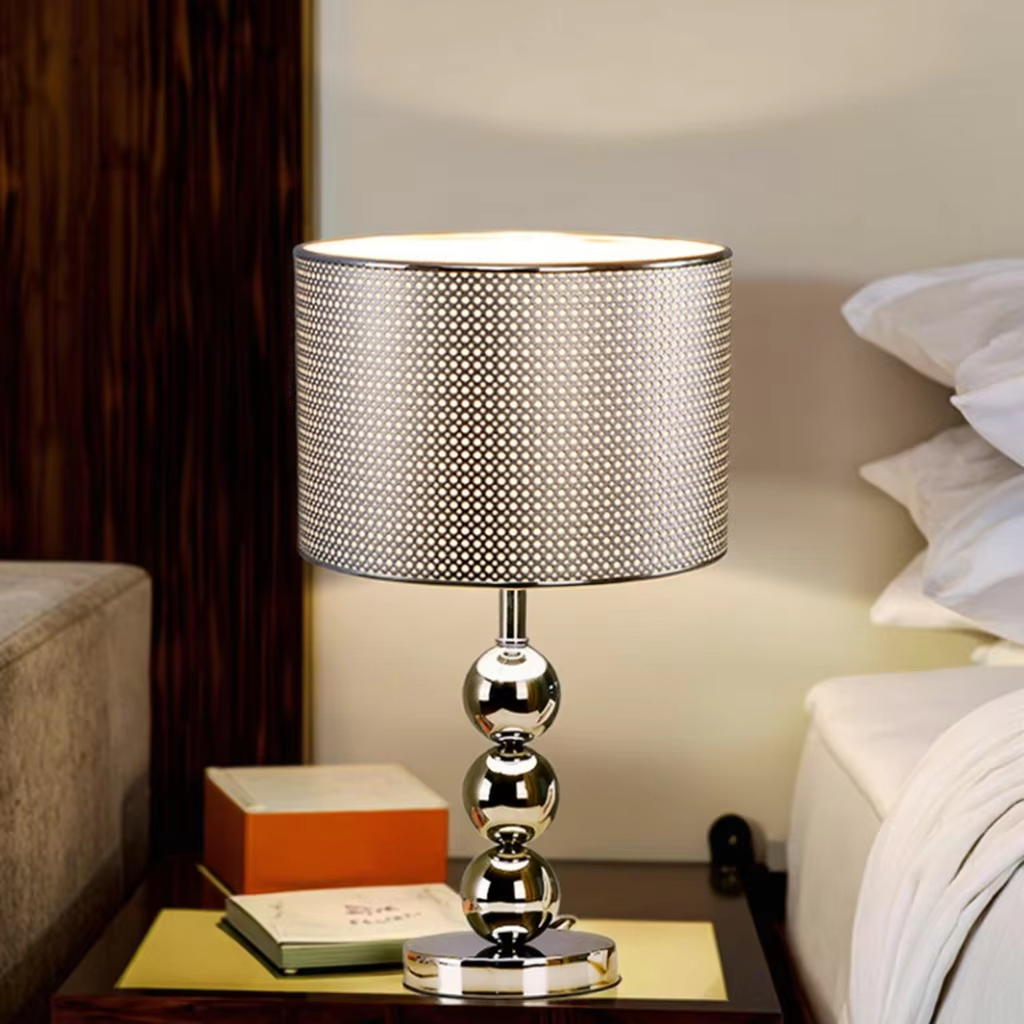 Modern Polished Chrome Table Lamp with Drum Shade