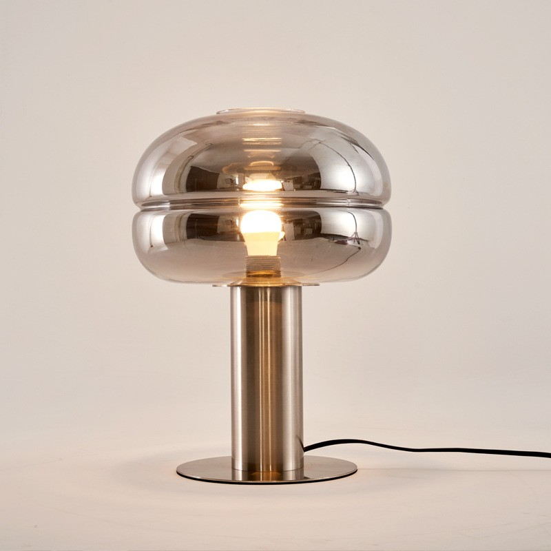 Vintage - Modern Fusion: Mushroom - Shaped Table Lamp with Sand Nickel & Smoke Grey Accents