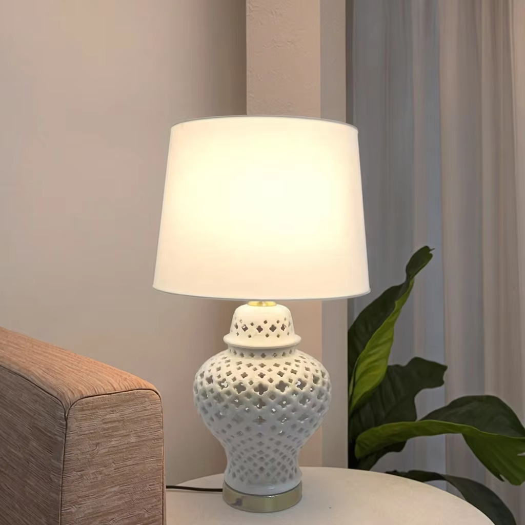 Exquisite Ceramic Table Lamp with Lattice Design - A Touch of Elegance for Your Home