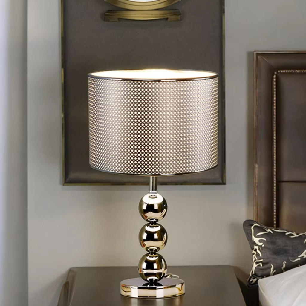 Modern Polished Chrome Table Lamp with Drum Shade