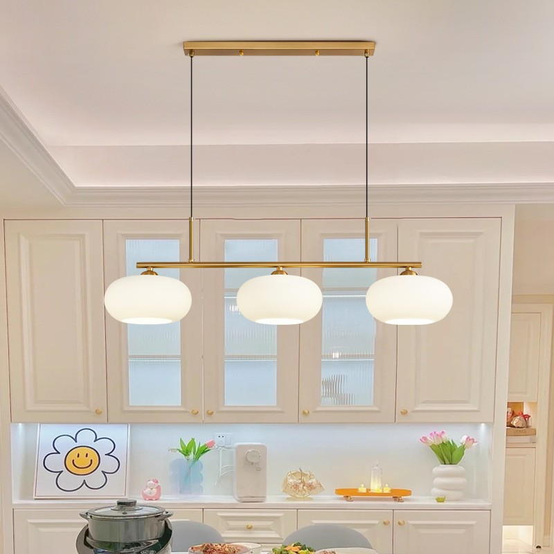 Modern 3 - Light Linear Chandelier with Glass Shades (Brass Finish)