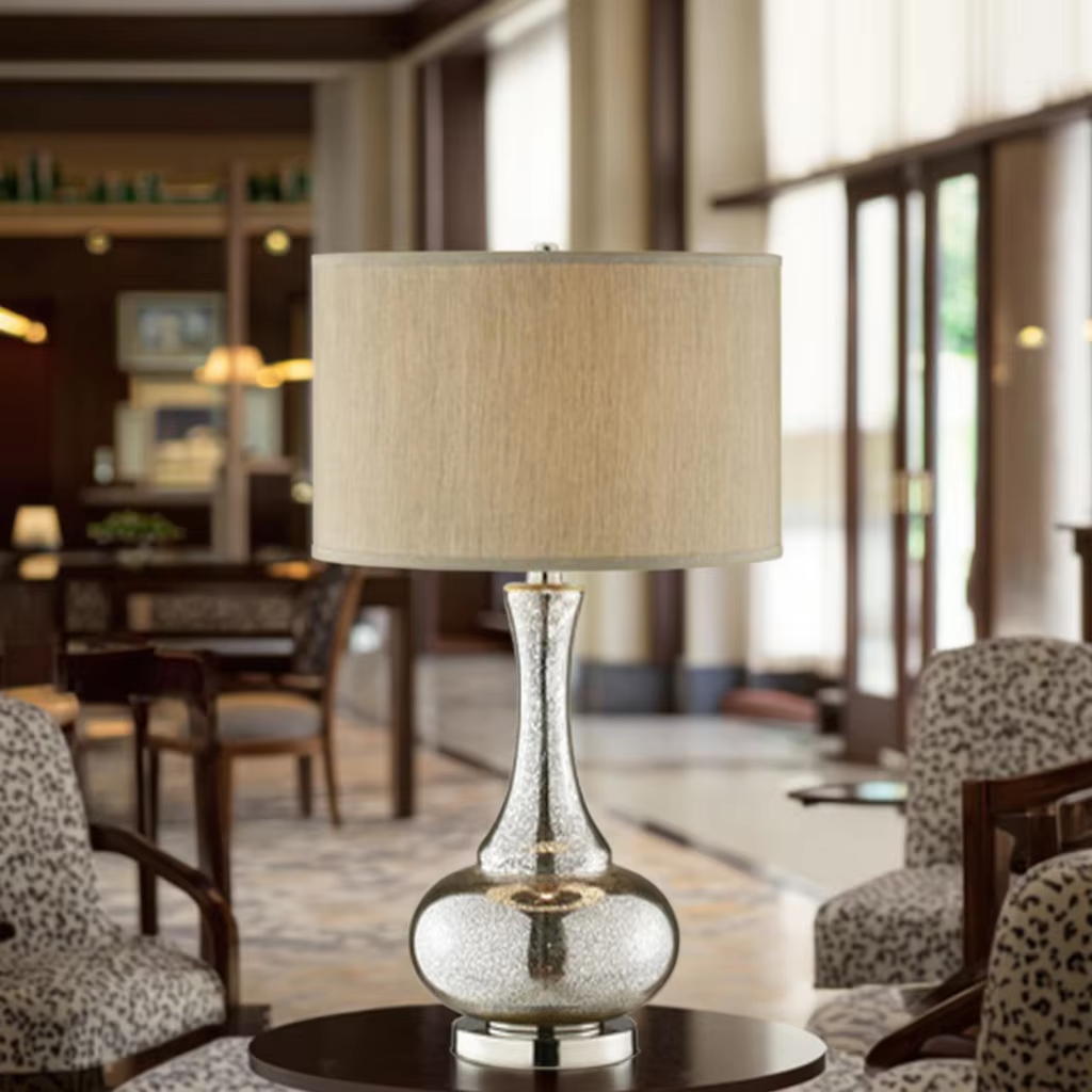 Elegant Glass Table Lamp with Fabric Shade - Timeless Beauty for Your Home
