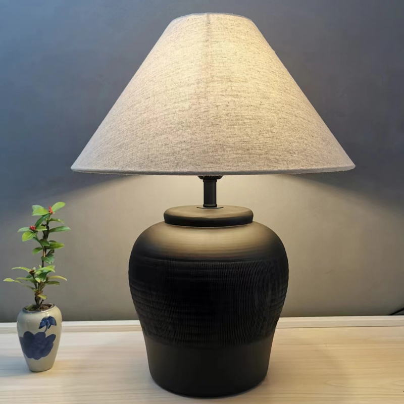 Rustic Ceramic Table Lamp with Linen Shade