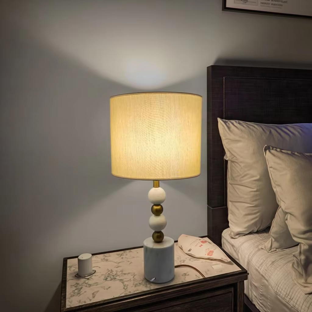 Elegant Marble & Metal Table Lamp with Fabric Shade