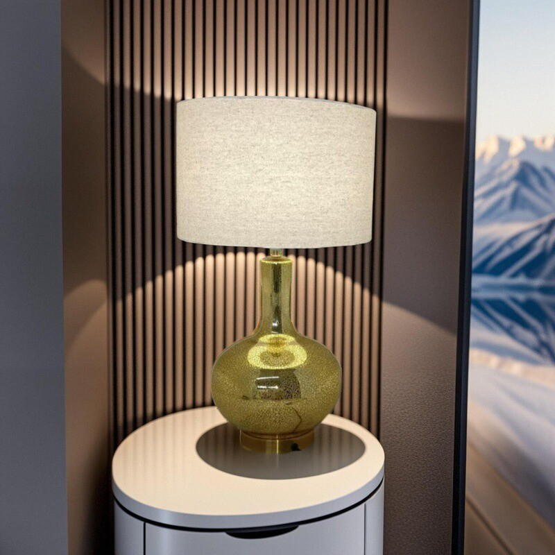 Elevate Spaces with Timeless Gold Glass Table Lamp: Blending Vintage Luxury & Versatile E27 Functionality