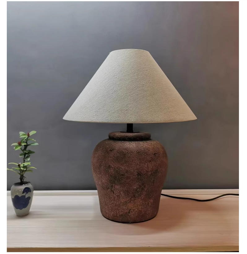 Rustic Ceramic Table Lamp with Linen Shade