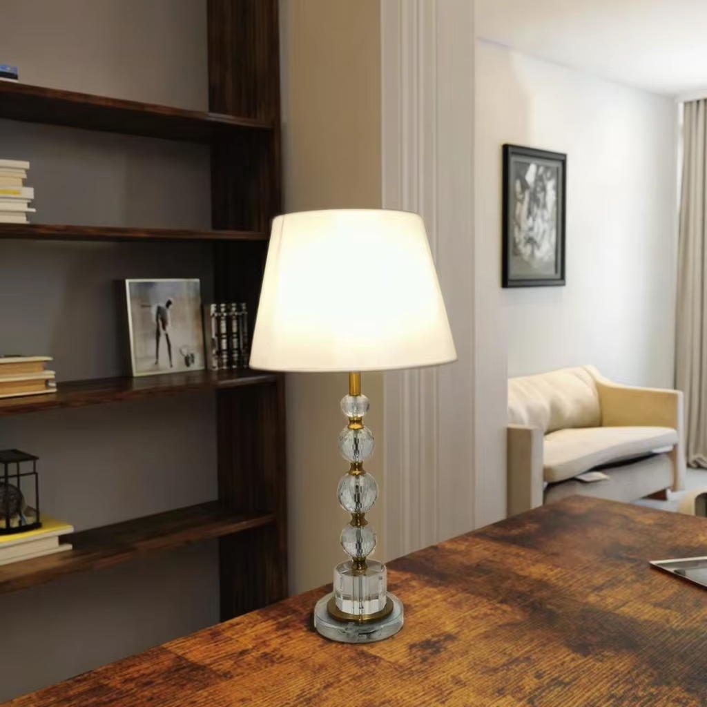 Luxurious Elegance: Fabric, Metal, and Crystal Table Lamp