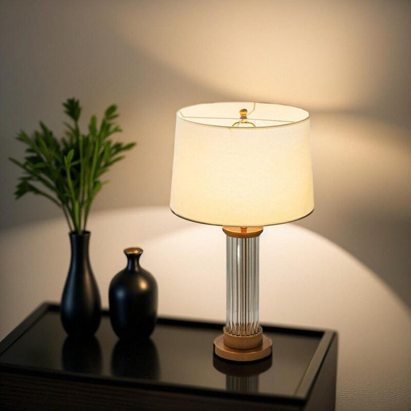 Modern Elegant Glass Rod Table Lamp with Beige Fabric Shade