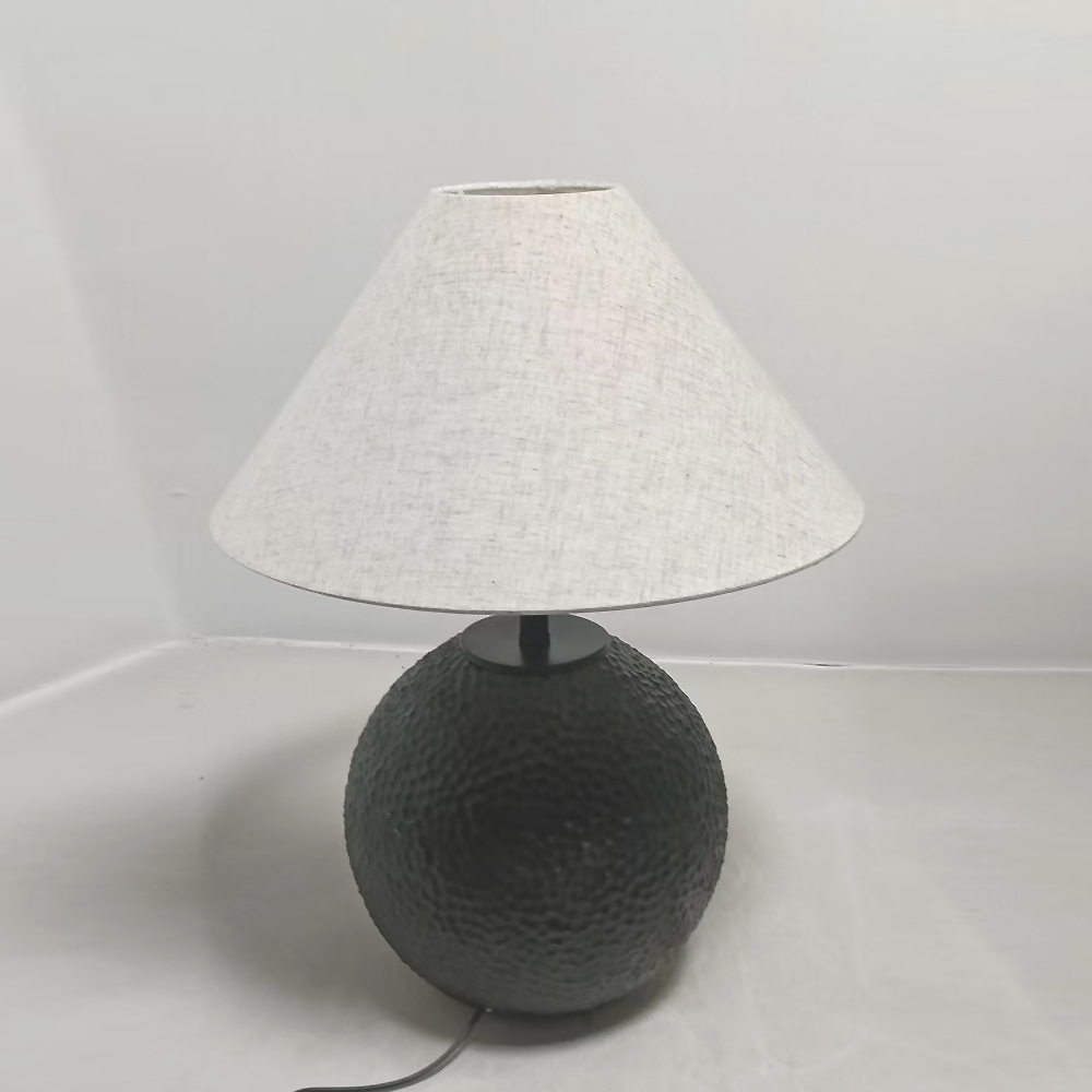 Black Ceramic Base Table Lamp with 420mm Linen Shade & Metal Support
