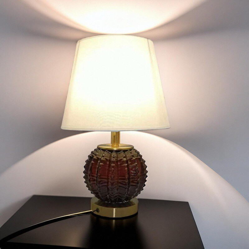 Vintage - Style Glass & Metal Table Lamp with Cloth Shade