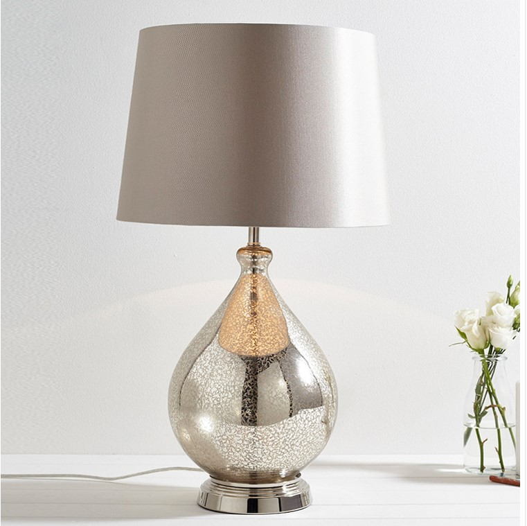 Modern Elegant Glass Table Lamp: Timeless Design with Fabric Shade