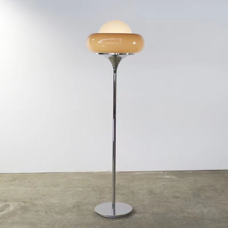 Modern Milk Tea - Colored Glass Floor Lamp with Chrome Accents