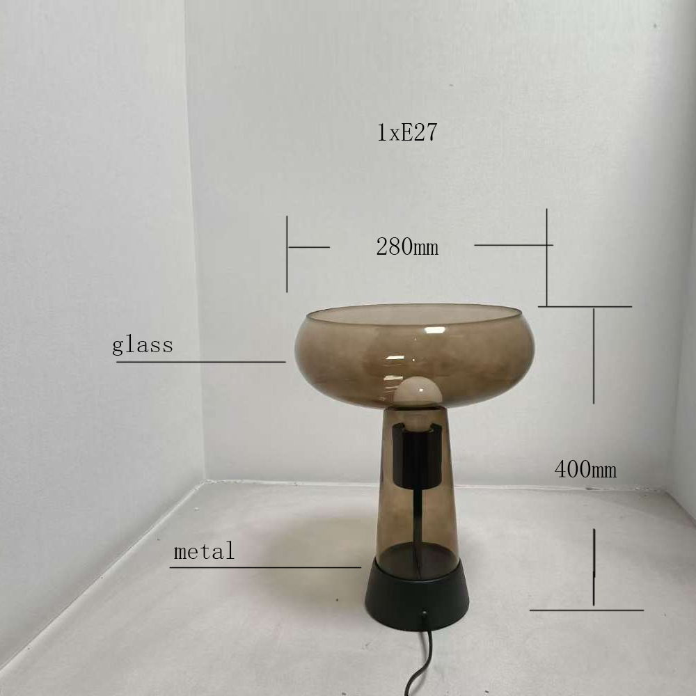 Modern Minimalist Table Lamp: Amber/Smoke Gray Glass Shade with Black Metal Base