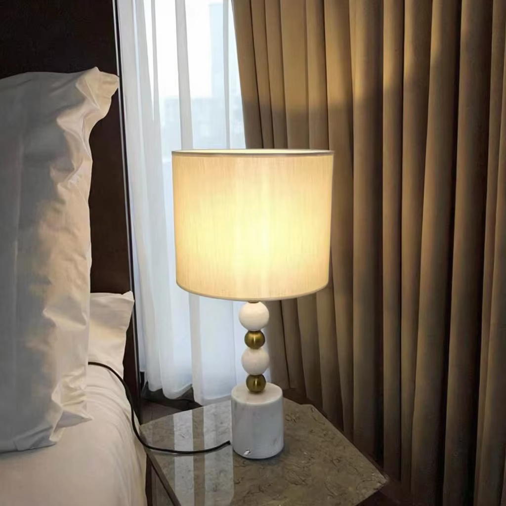 Elegant Marble & Metal Table Lamp with Fabric Shade