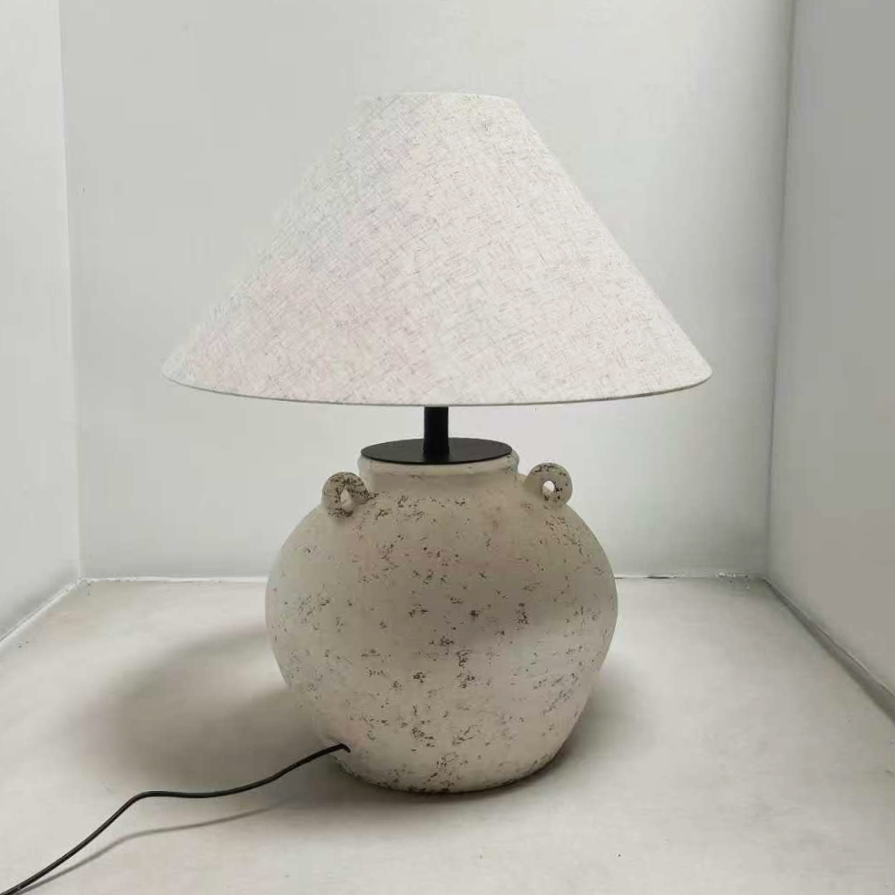 Rustic - Style Wabi - Sab Ceramic Table Lamp with Linen Shade
