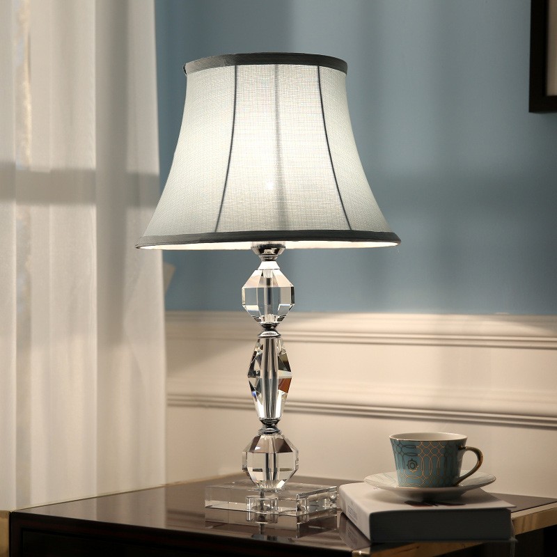 Crystal Glass Table Lamp: Linen Shade, E17 Socket, Elegant Lighting Decor