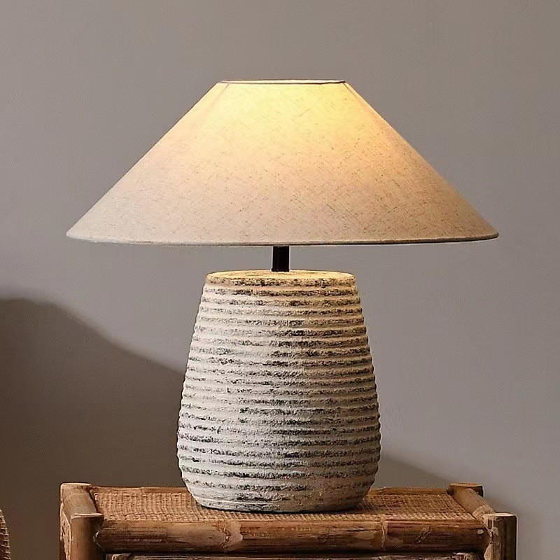 Textured Ceramic Table Lamp with Fabric Shade