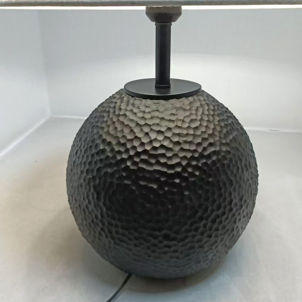 Black Ceramic Base Table Lamp with 420mm Linen Shade & Metal Support