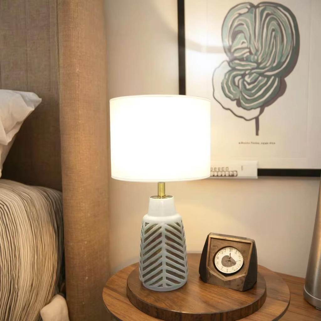 Simple Texture, Warm Light - White Linen Ceramic Table Lamp