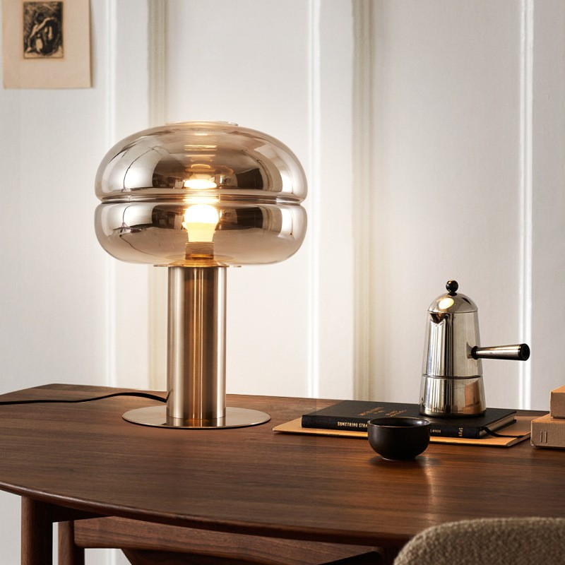 Vintage - Modern Fusion: Mushroom - Shaped Table Lamp with Sand Nickel & Smoke Grey Accents