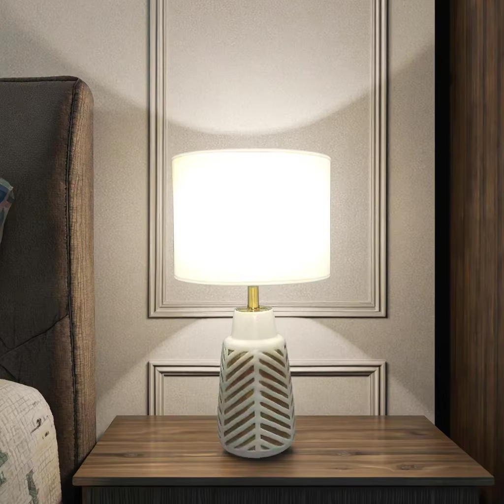 Simple Texture, Warm Light - White Linen Ceramic Table Lamp