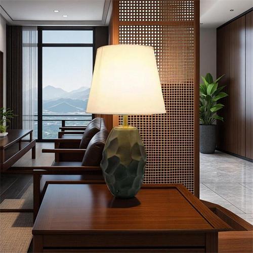 Textured Ceramic Base Table Lamp with Fabric Shade