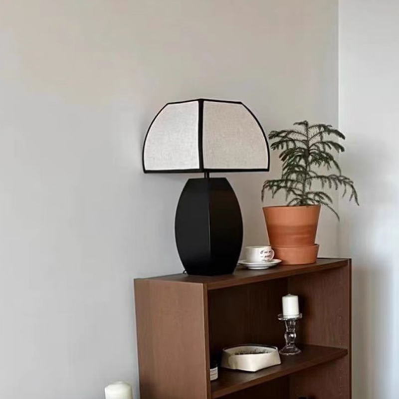 Minimalist Black Metal & Linen Table Lamp: Industrial Elegance for Modern Spaces