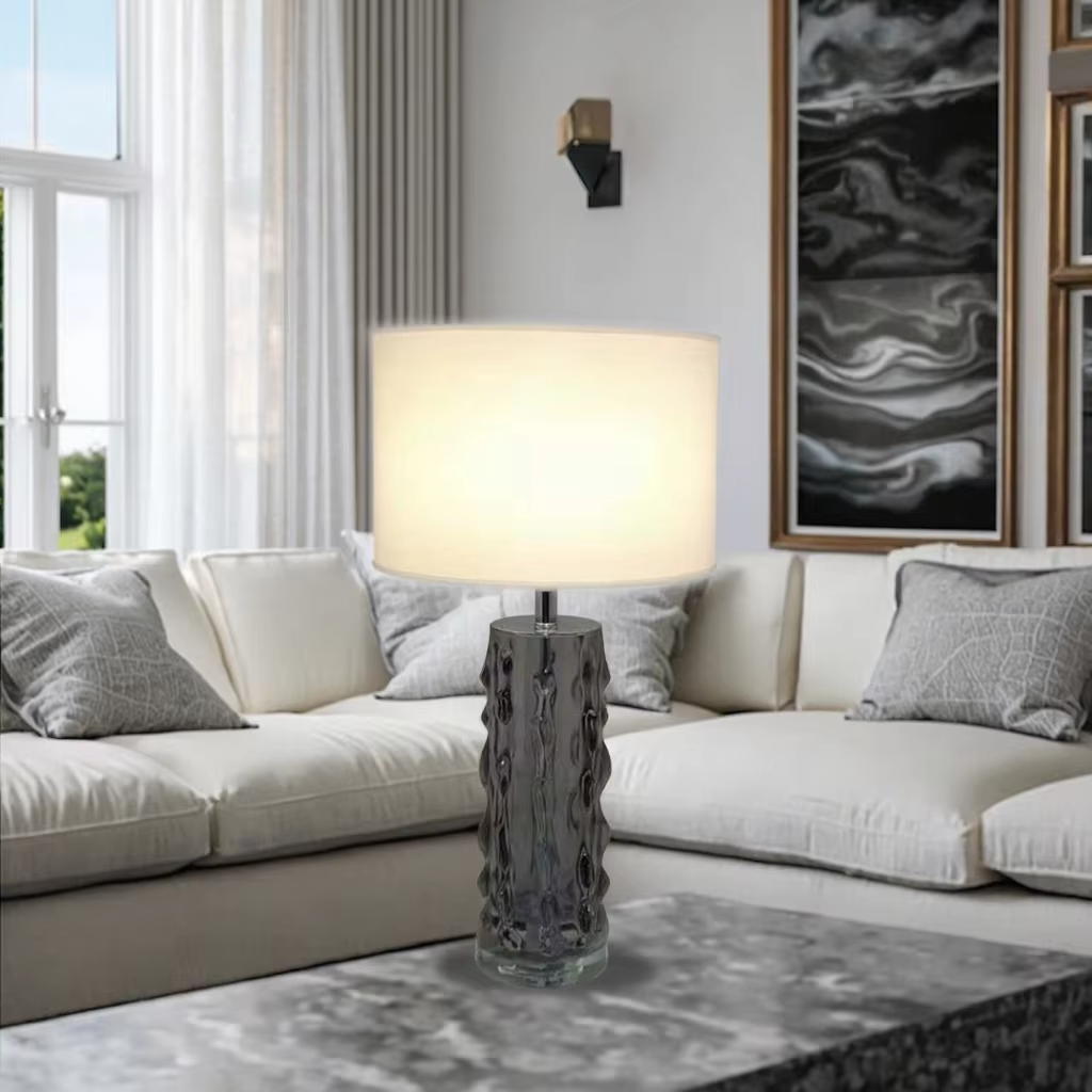 Elevate Spaces with Artistic Textured Glazed Column Table Lamp