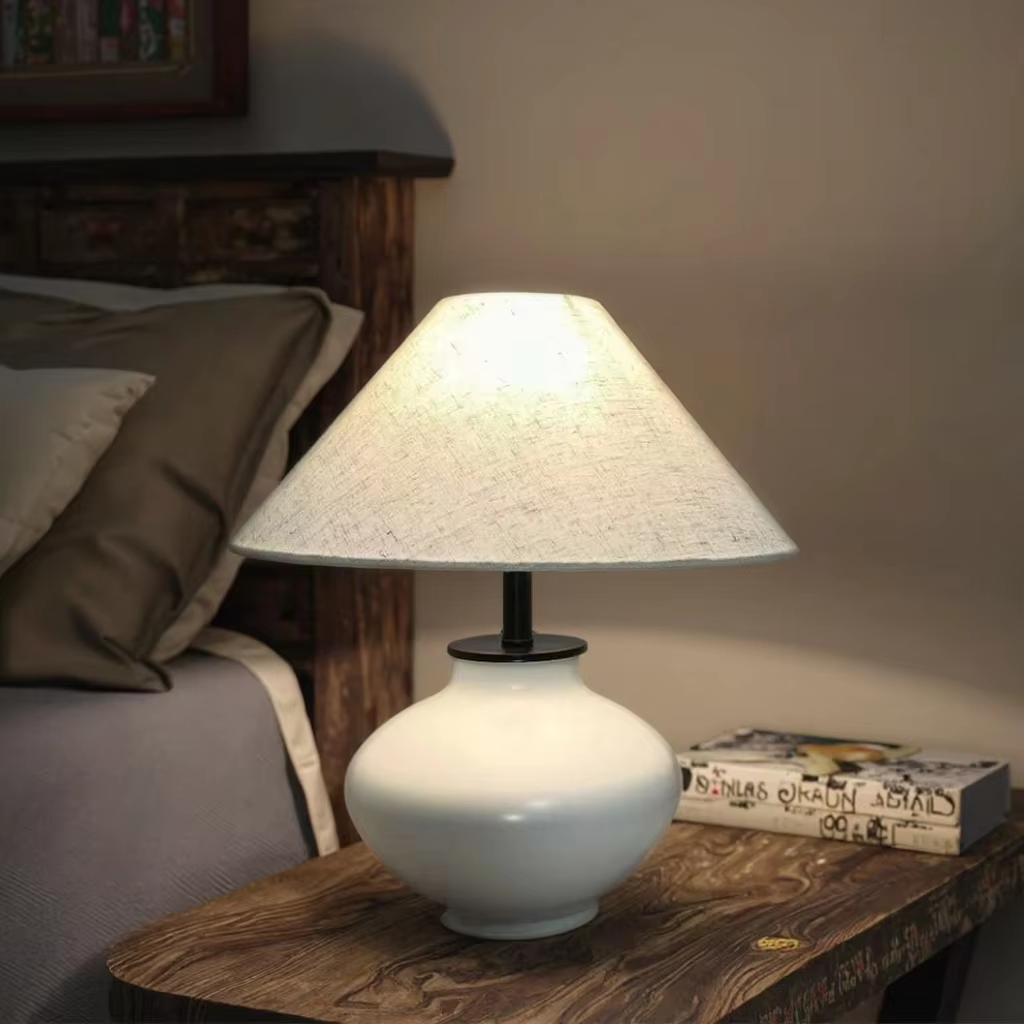 Minimalist Ceramic - Base Table Lamp with Fabric Shade
