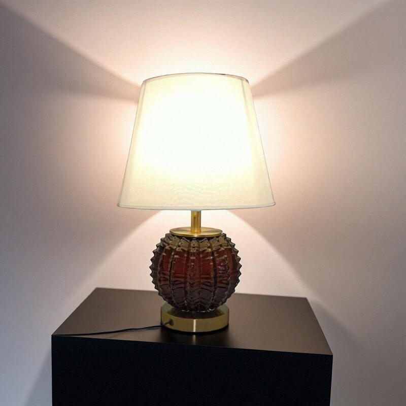 Vintage - Style Glass & Metal Table Lamp with Cloth Shade