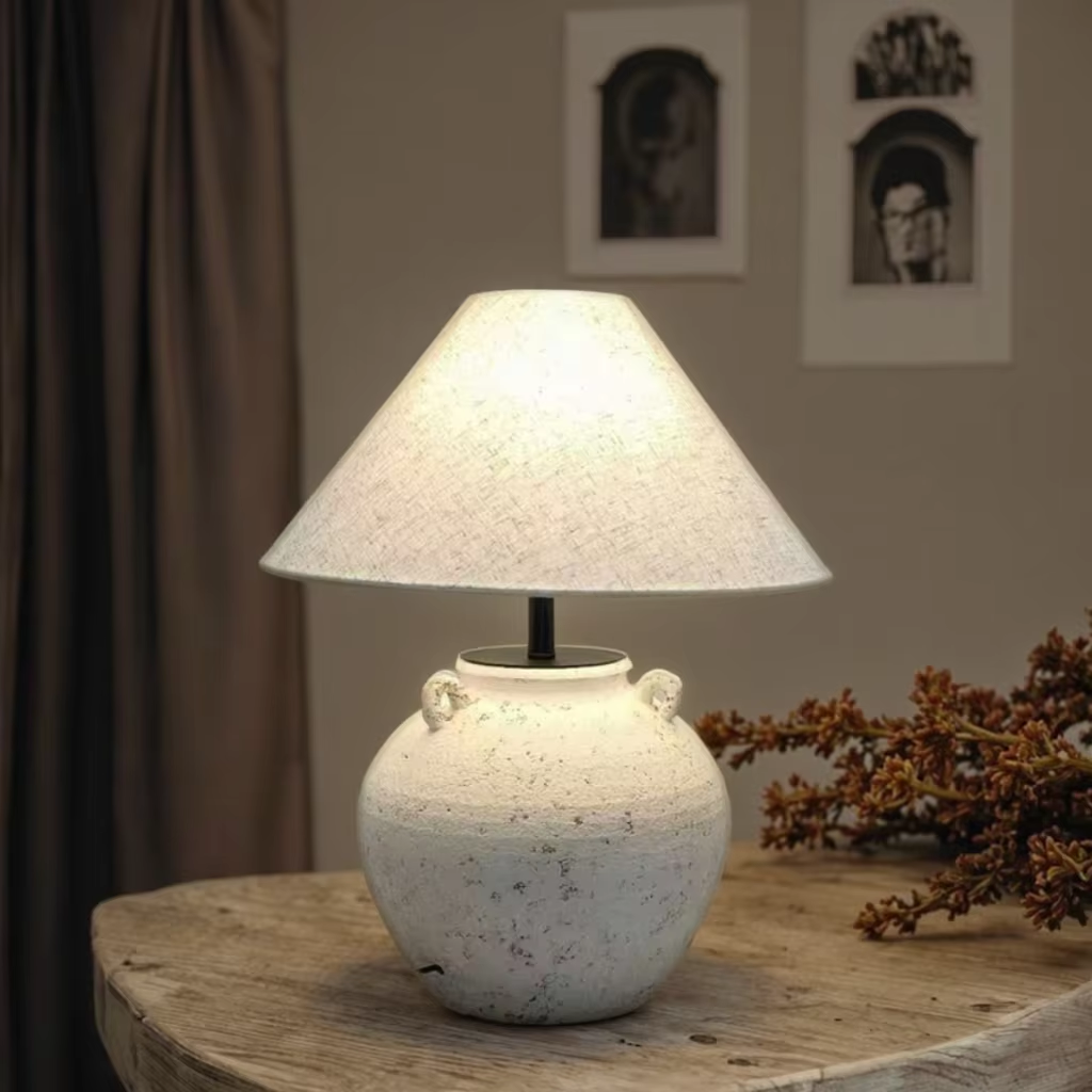 Rustic - Style Wabi - Sab Ceramic Table Lamp with Linen Shade