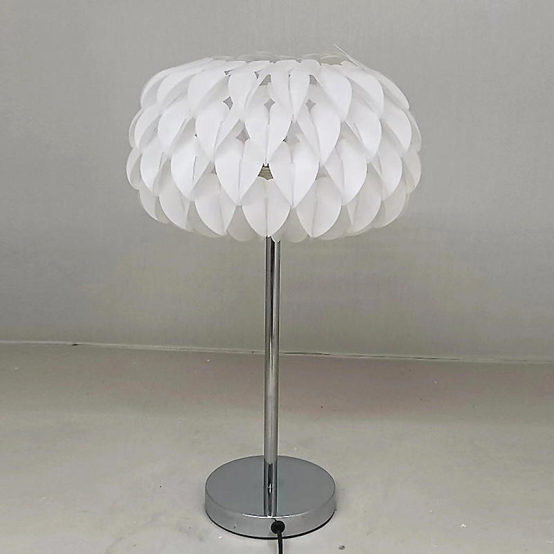 Modern Chrome Metal Table Lamp with White PVC Shade