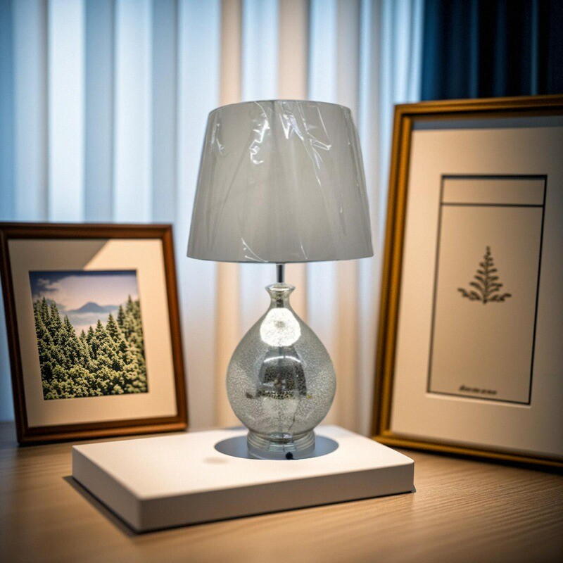 Muted - Luxury Silver Glass Table Lamp: Chrome Base, Gray Linen Shade & E26 Versatility