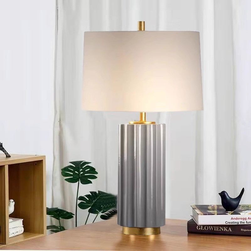 E27 Ceramic Table Lamp: Gold-Bronze Plated Base & Soft Fabric Shade – Modern Elegance in Lighting