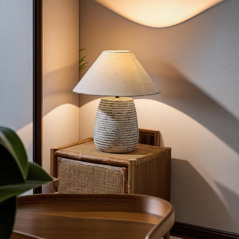 Textured Ceramic Table Lamp with Fabric Shade