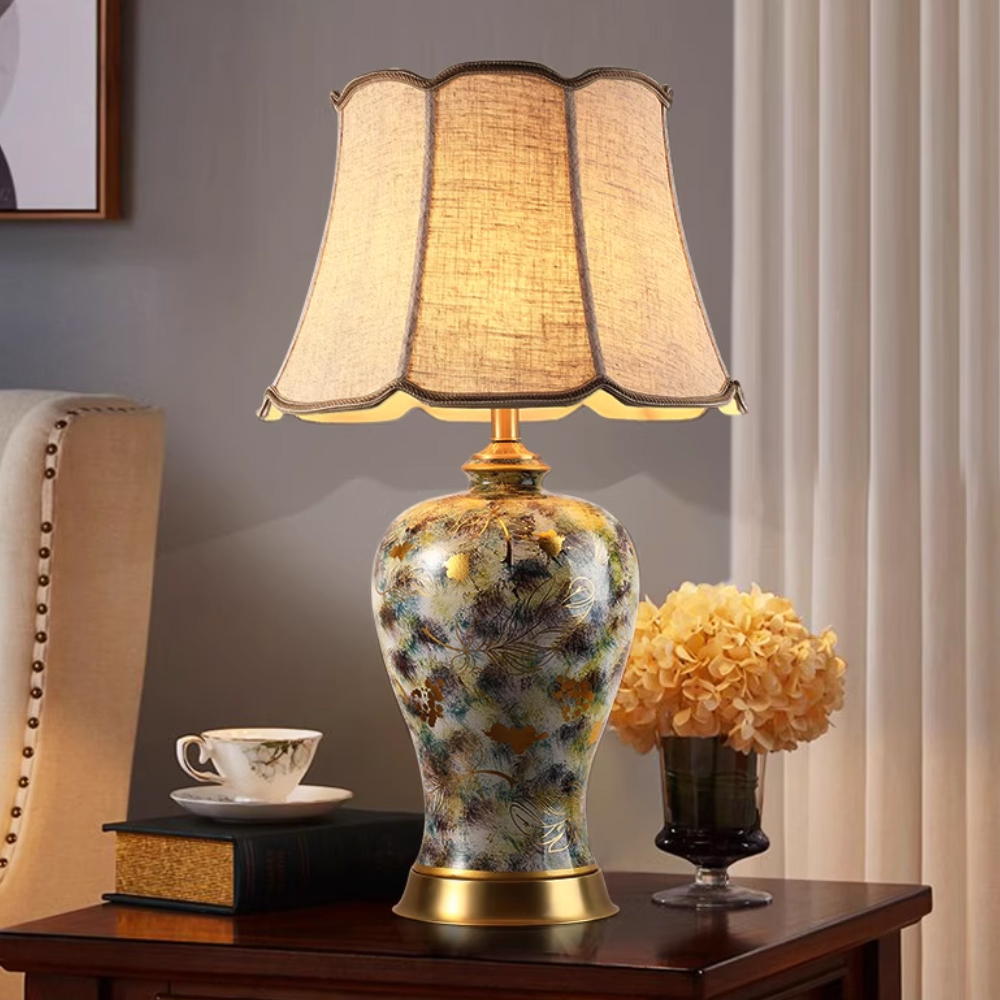 Vintage Ceramic Table Lamp with Linen Shade