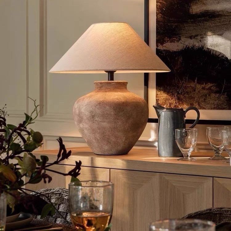 USA Wabi - Sabi Style Ceramic Table Lamp with Linen Shade