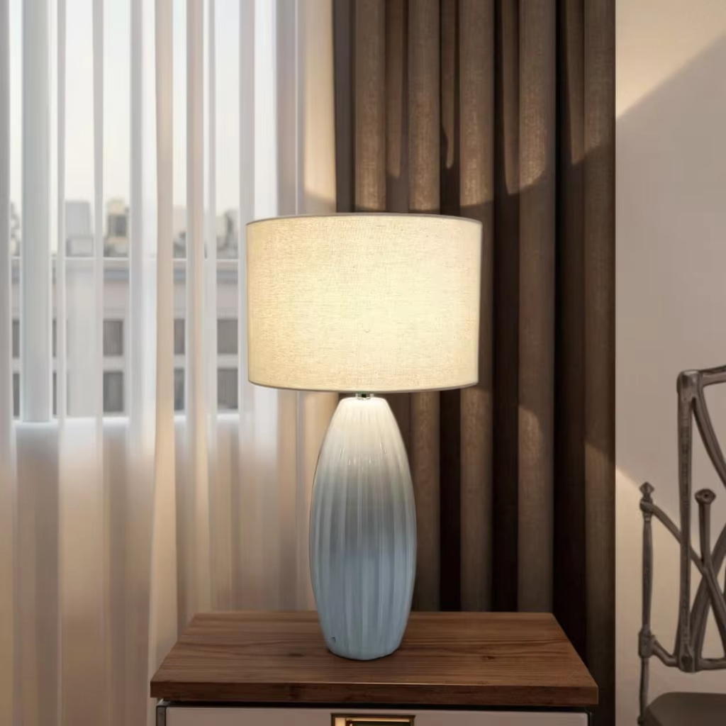 The Perfect Blend of Nature and Elegance: Table Lamp with E27 Lamp Holder, Linen Shade, and White Ceramic Base