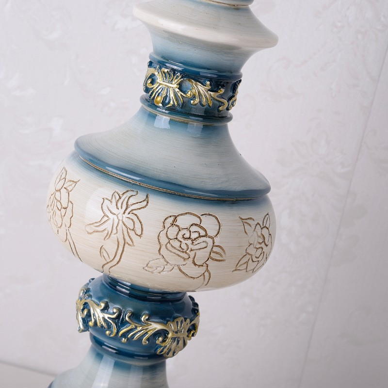 Vintage Resin Table Lamp with Fabric - Patterned Shade