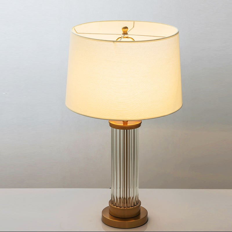 Modern Elegant Glass Rod Table Lamp with Beige Fabric Shade
