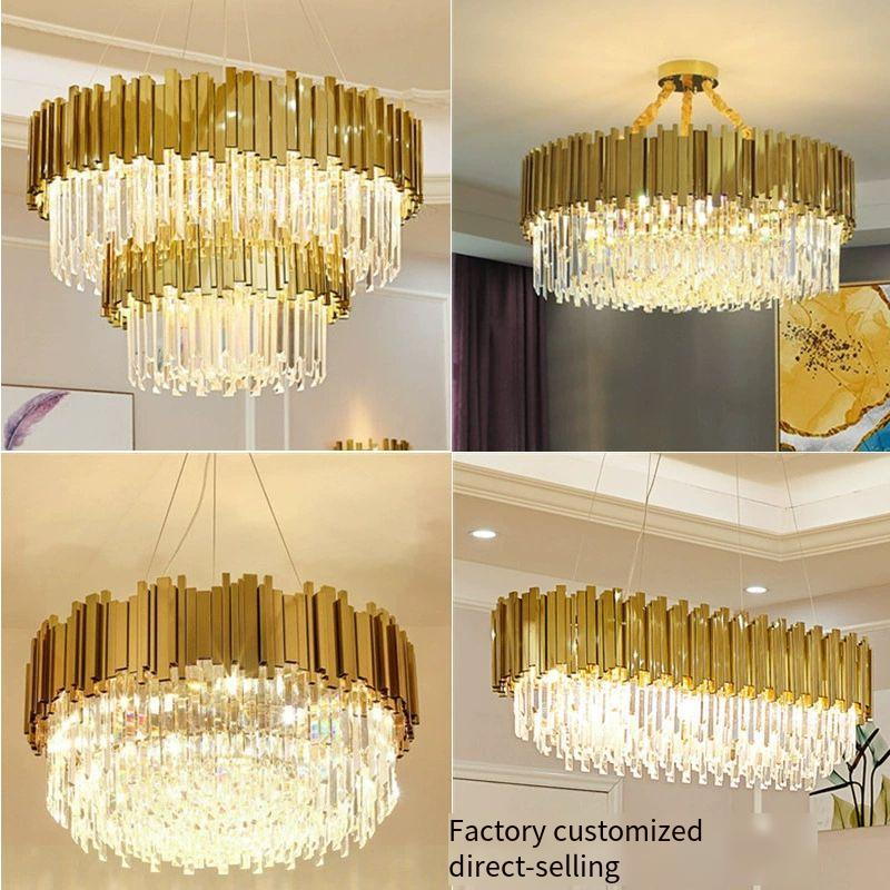 Elegant Crystal Chandelier with Gold Aluminum Frame - Multiple Sizes 