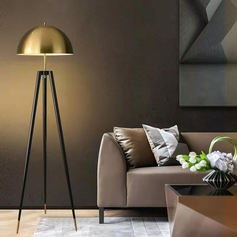 Elevate Spaces with Modern Gold - Dome Tripod Floor Lamp: A Fusion of Style & Function