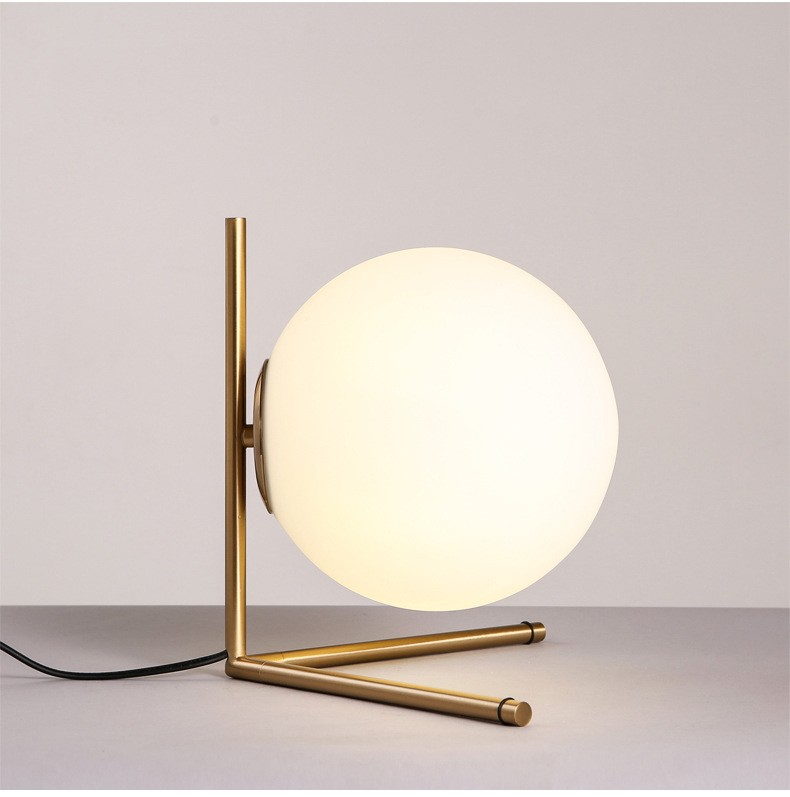 Simple glass ball desk lamp with bronze bracket