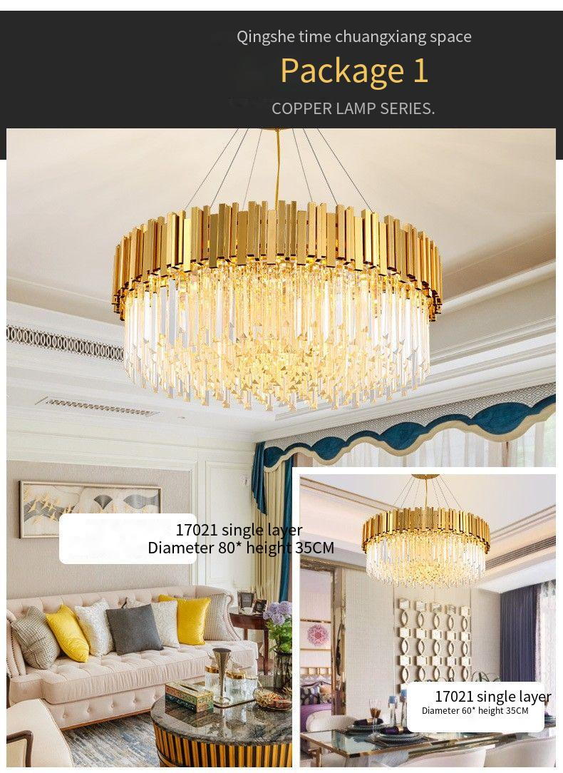 Elegant Crystal Chandelier with Gold Aluminum Frame - Multiple Sizes 