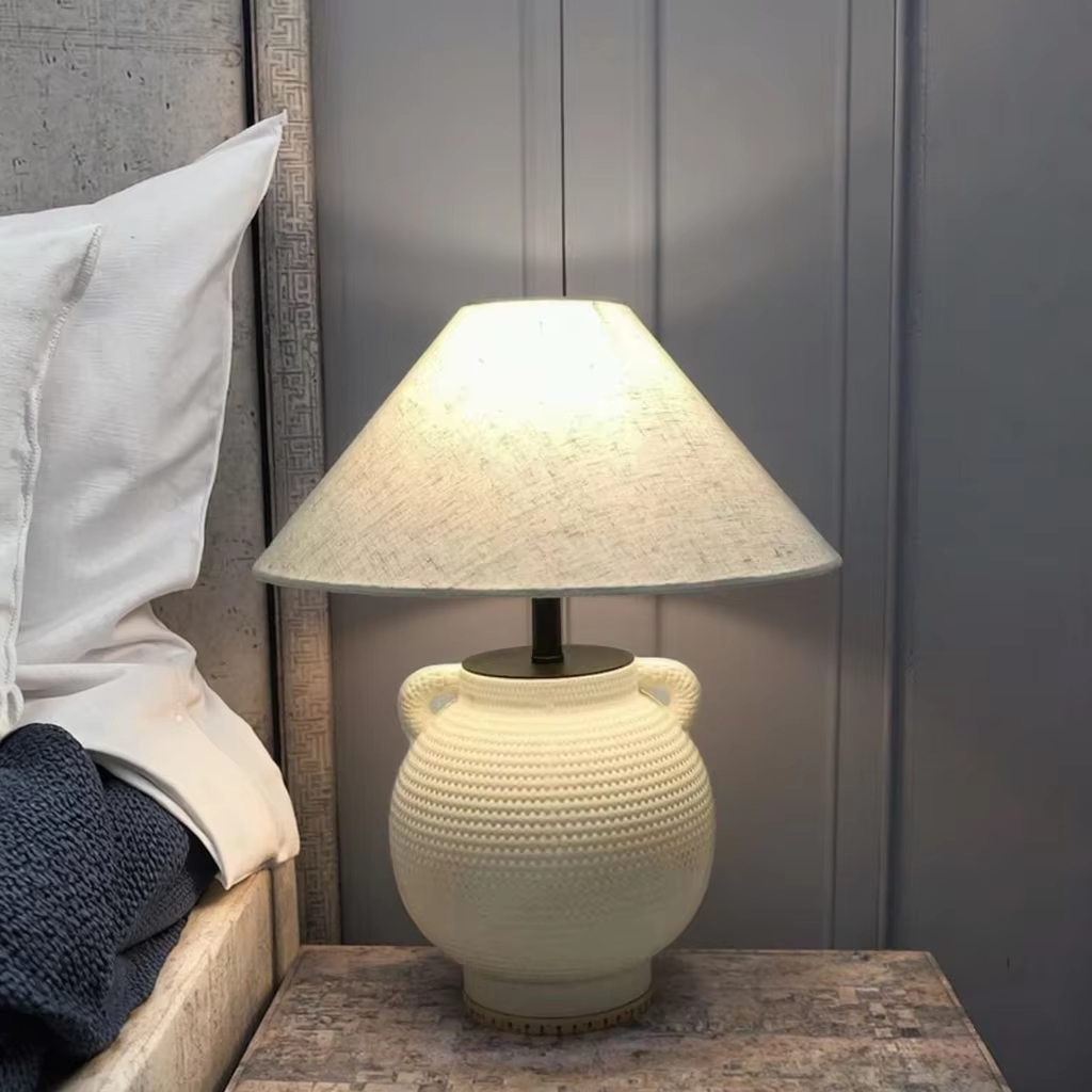 Ceramic Base Fabric Shade Table Lamp - Elegant Home Decor