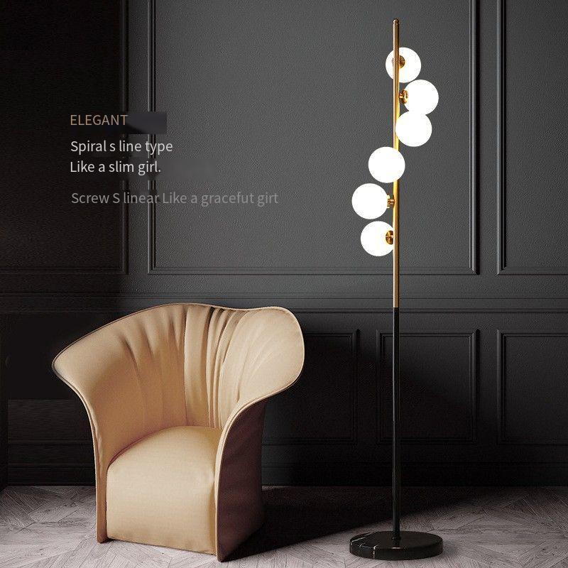 Modern Multi - Globe Floor Lamp | Metal & Marble Base, 6 G4 Sockets, Foot Switch