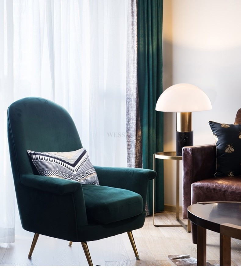 Elegant Mushroom Table Lamp: Marble, Gold, and Milky Glass Fusion