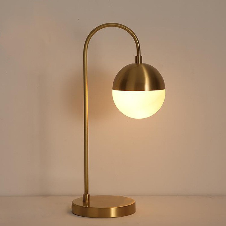 Gold - Toned Arc Table Lamp with White Glass Shade